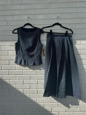 Women's Navy Polka Dot Midi Skirt Set